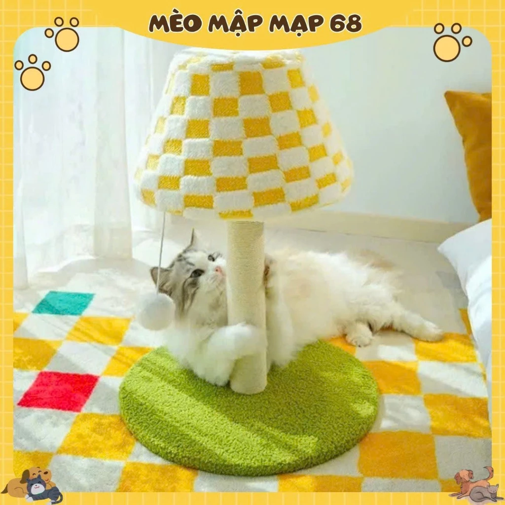 Cây Cào Móng Cho Mèo Hình Cây Đèn Ngủ Caro Ngộ Nghĩnh - Cat Tree Đồ Chơi Gãi Móng Thú Cưng Decor Mèo Mập Mạp - Ảnh 4