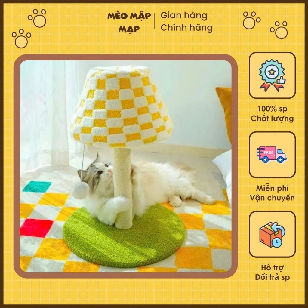 Cây Cào Móng Cho Mèo Hình Cây Đèn Ngủ Caro Ngộ Nghĩnh - Cat Tree Đồ Chơi Gãi Móng Thú Cưng Decor Mèo Mập Mạp