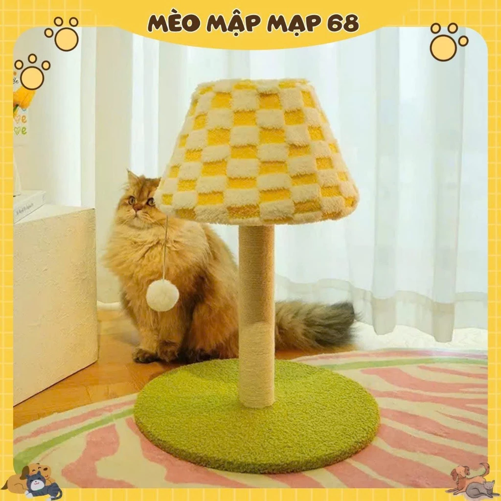 Cây Cào Móng Cho Mèo Hình Cây Đèn Ngủ Caro Ngộ Nghĩnh - Cat Tree Đồ Chơi Gãi Móng Thú Cưng Decor Mèo Mập Mạp - Ảnh 5
