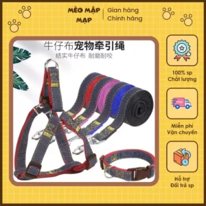 Dây Dắt Chó Mèo Thú Cưng Bộ Sản Phẩm Vòng Cổ Và Dây Dắt Yếm Đai Ngực Chắc Chắn, Chất Liệu Vải Bò