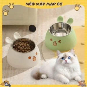 Alternative view of Bát/Chén Ăn Chống Gù Hình Tai Thỏ Cho Chó Mèo Ruột Inox Có Thể Tháo Rời Chống Trượt, An Toàn, Dễ Chùi Rửa