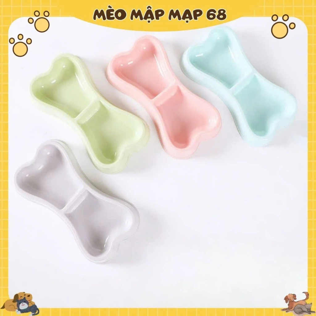 Bát ăn nhựa đôi hình xương cho chó mèo - Chén ăn hình xương cho thú cưng - Ảnh 3