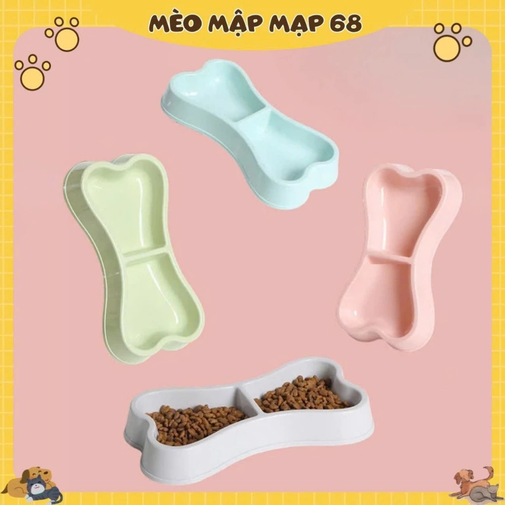 Bát ăn nhựa đôi hình xương cho chó mèo - Chén ăn hình xương cho thú cưng - Ảnh 2