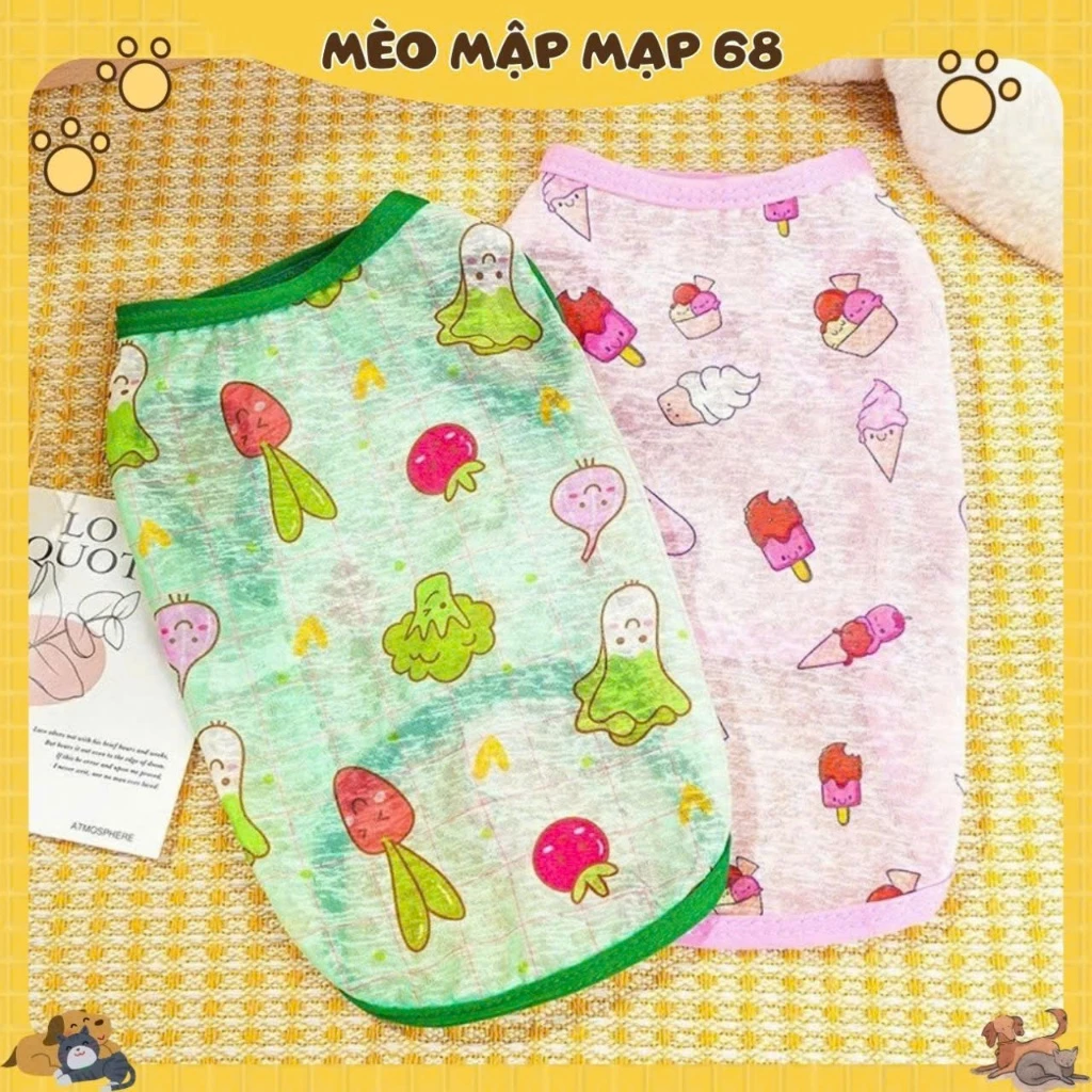 Áo Thun Mát Cho Mèo – Áo Mặc Hè Thú Cưng Họa Tiết Dễ Thương, Nhiều Màu Pastel - Ảnh 3