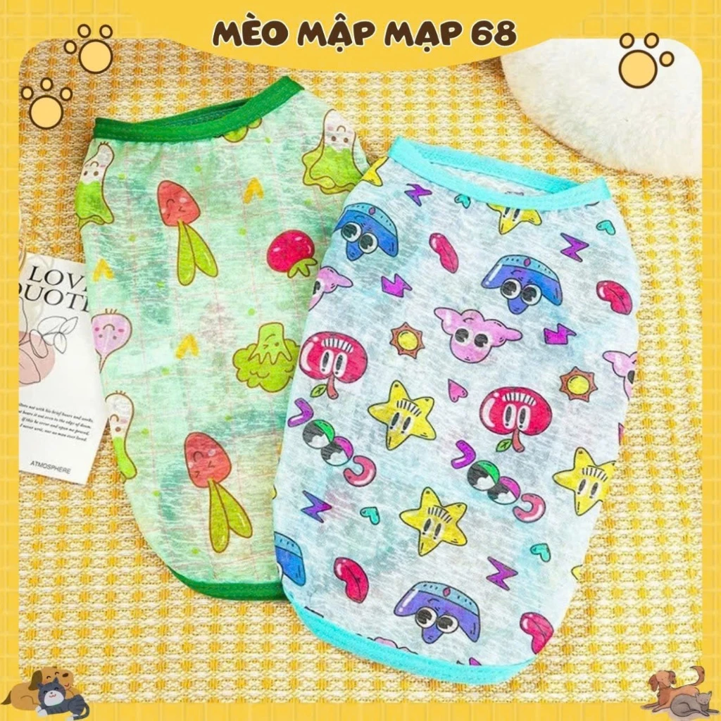 Áo Thun Mát Cho Mèo – Áo Mặc Hè Thú Cưng Họa Tiết Dễ Thương, Nhiều Màu Pastel - Ảnh 4