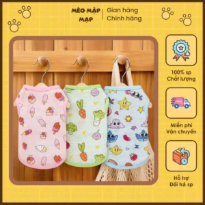 Áo Thun Mát Cho Mèo – Áo Mặc Hè Thú Cưng Họa Tiết Dễ Thương, Nhiều Màu Pastel
