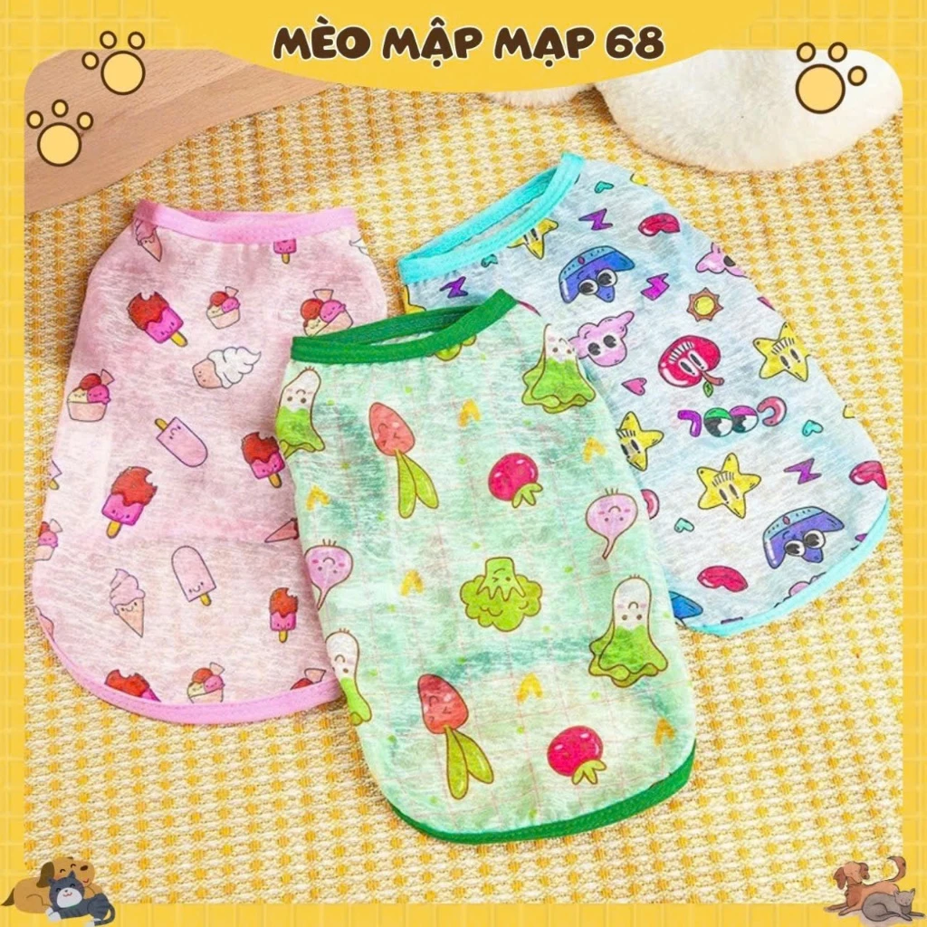 Áo Thun Mát Cho Mèo – Áo Mặc Hè Thú Cưng Họa Tiết Dễ Thương, Nhiều Màu Pastel - Ảnh 2