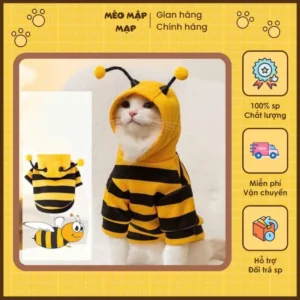 Áo Hóa Trang Ong Cho Mèo – Áo Ong Vàng Có Mũ, Trang Phục Cosplay Thú Cưng